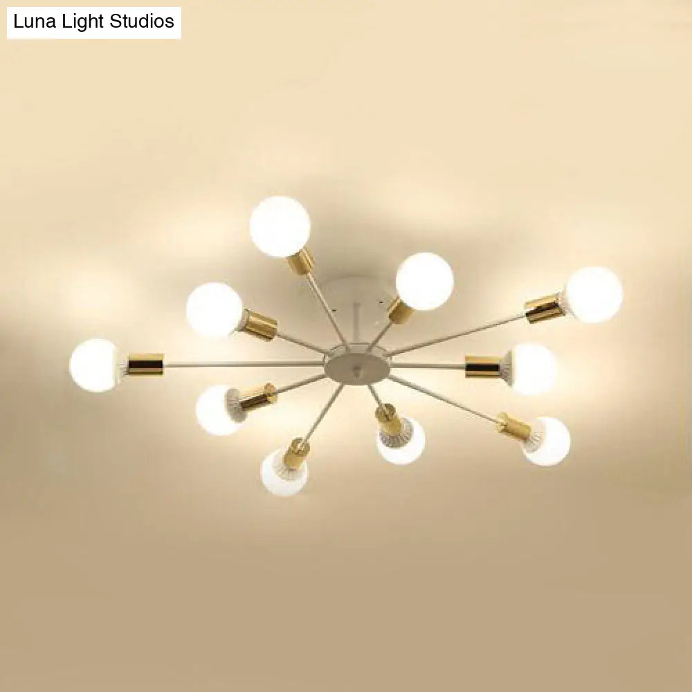 DecorBites™ DecorBites™ Sputnik Semi Flush Mount Retro Industrial Ceiling Light with 6/8/9 Bulbs - White Finish - Bedroom Lighting