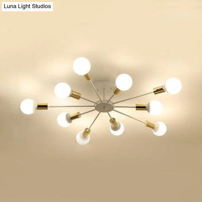 DecorBites™ DecorBites™ Sputnik Semi Flush Mount Retro Industrial Ceiling Light with 6/8/9 Bulbs - White Finish - Bedroom Lighting