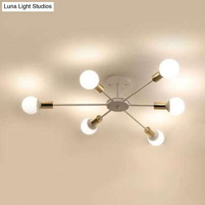 DecorBites™ DecorBites™ Sputnik Semi Flush Mount Retro Industrial Ceiling Light with 6/8/9 Bulbs - White Finish - Bedroom Lighting