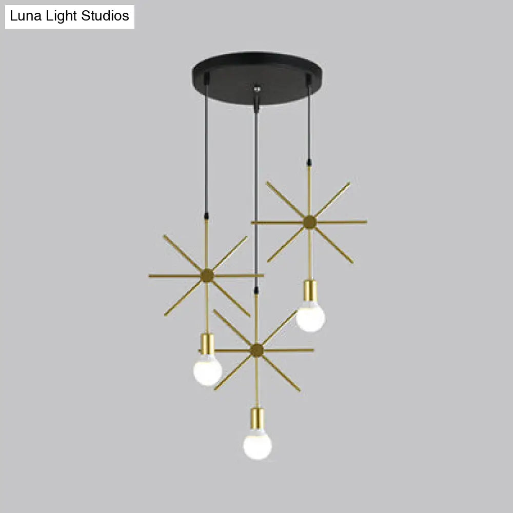 Sputnik Style Gold Pendant Lighting for Coffee Shops - Industrial Iron Suspension Light with 3 Lights