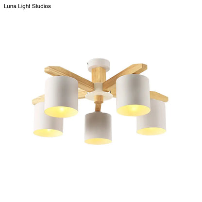 DecorBites™ DecorBites™ Sputnik Wooden Semi Mount Lighting - Nordic 5/6/8-Light Flush Ceiling Light with Metal Shade