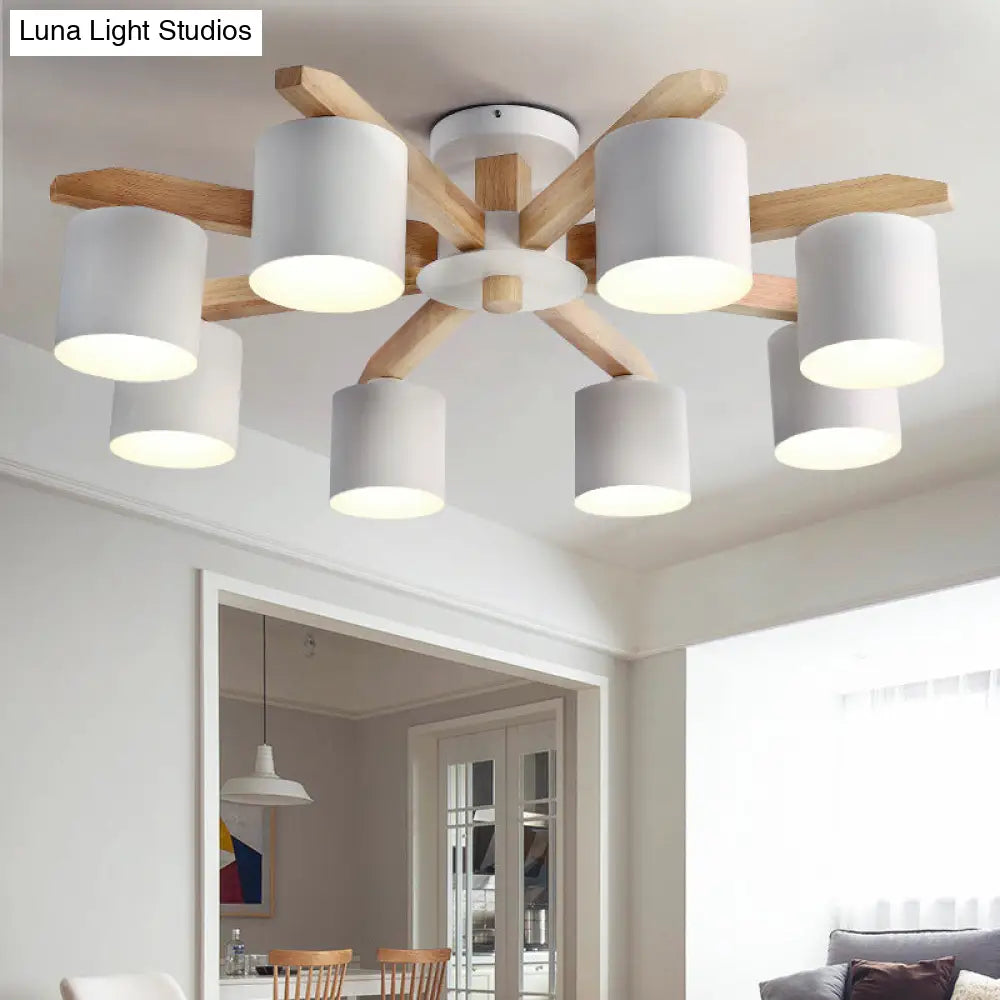 DecorBites™ DecorBites™ Sputnik Wooden Semi Mount Lighting - Nordic 5/6/8-Light Flush Ceiling Light with Metal Shade