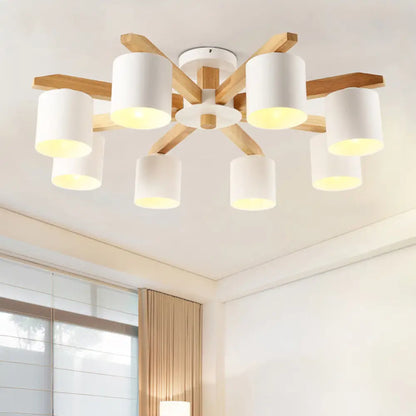 DecorBites™ DecorBites™ Sputnik Wooden Semi Mount Lighting - Nordic 5/6/8-Light Flush Ceiling Light with Metal Shade