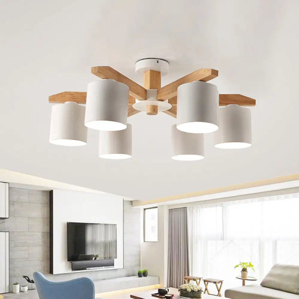 DecorBites™ DecorBites™ Sputnik Wooden Semi Mount Lighting - Nordic 5/6/8-Light Flush Ceiling Light with Metal Shade