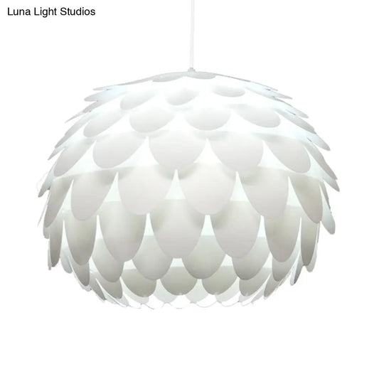 Squama Pendant Light - Arc Deco Plastic Ceiling Pendant for Bedroom - 1 Light, White - 12"/16" Wide