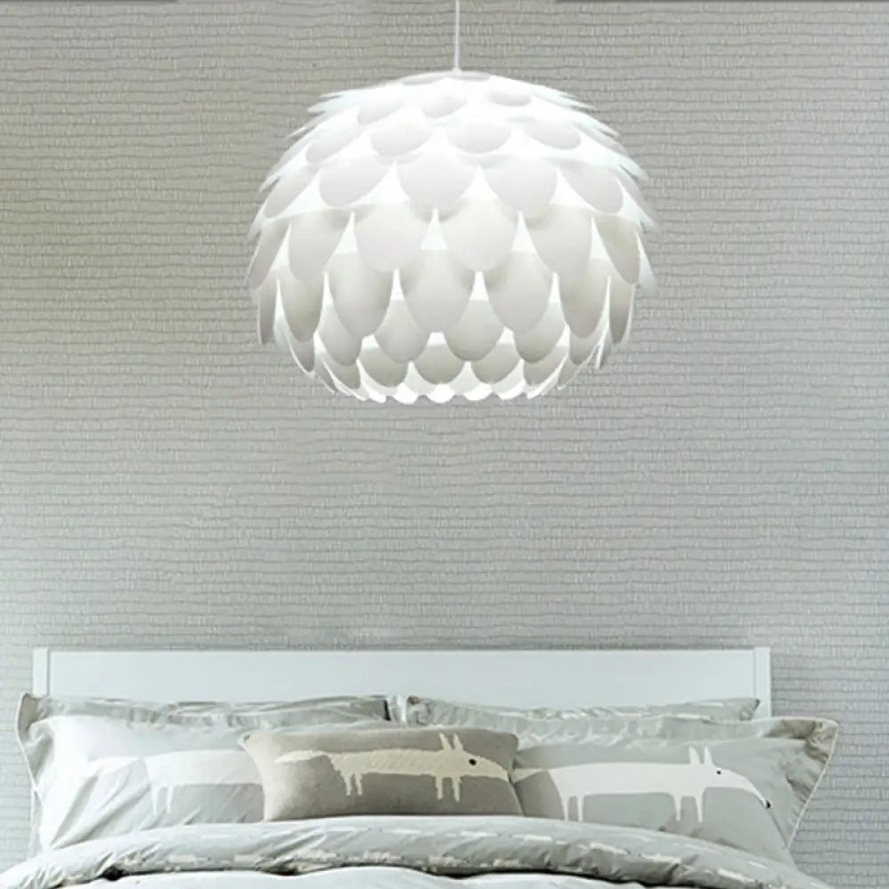 Squama Pendant Light - Arc Deco Plastic Ceiling Pendant for Bedroom - 1 Light, White - 12"/16" Wide