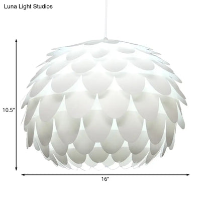 Squama Pendant Light - Arc Deco Plastic Ceiling Pendant for Bedroom - 1 Light, White - 12"/16" Wide