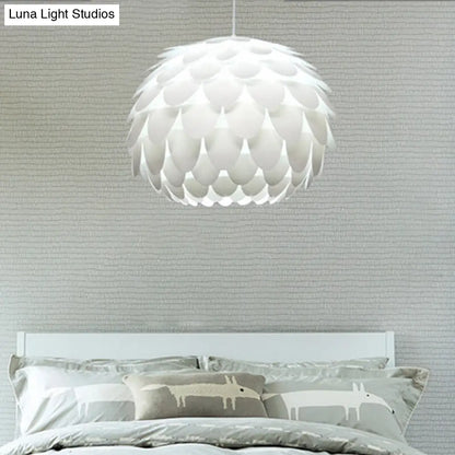 Squama Pendant Light - Arc Deco Plastic Ceiling Pendant for Bedroom - 1 Light, White - 12"/16" Wide