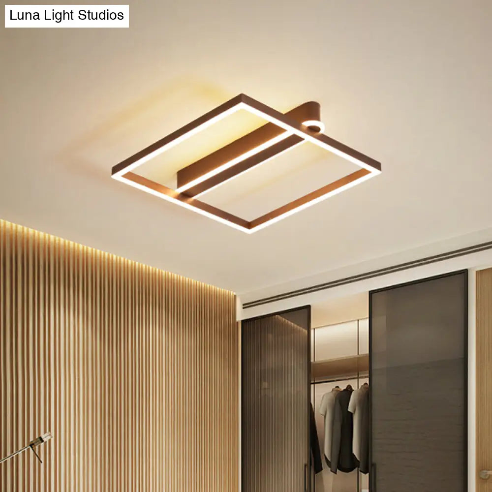 DecorBites™ DecorBites™ Square Acrylic LED Flushmount Light in Gold/Coffee Finish for Bedroom Ceiling