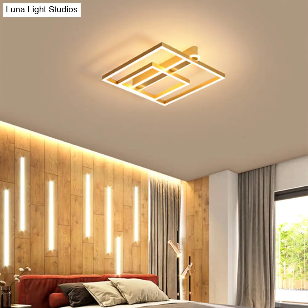 DecorBites™ DecorBites™ Square Acrylic LED Flushmount Light in Gold/Coffee Finish for Bedroom Ceiling