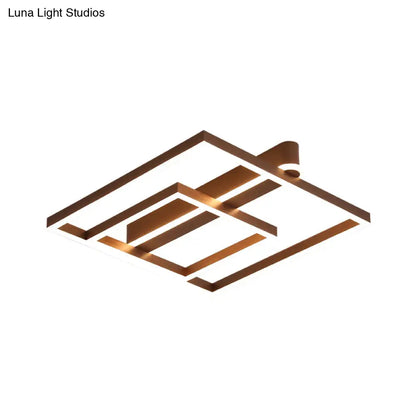 DecorBites™ DecorBites™ Square Acrylic LED Flushmount Light in Gold/Coffee Finish for Bedroom Ceiling