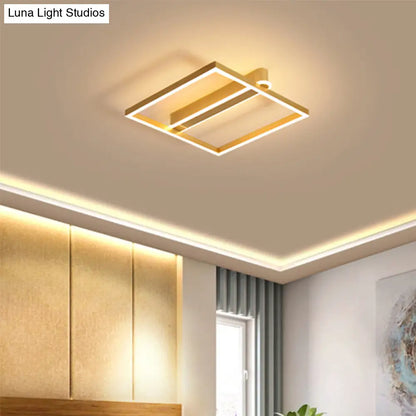 DecorBites™ DecorBites™ Square Acrylic LED Flushmount Light in Gold/Coffee Finish for Bedroom Ceiling