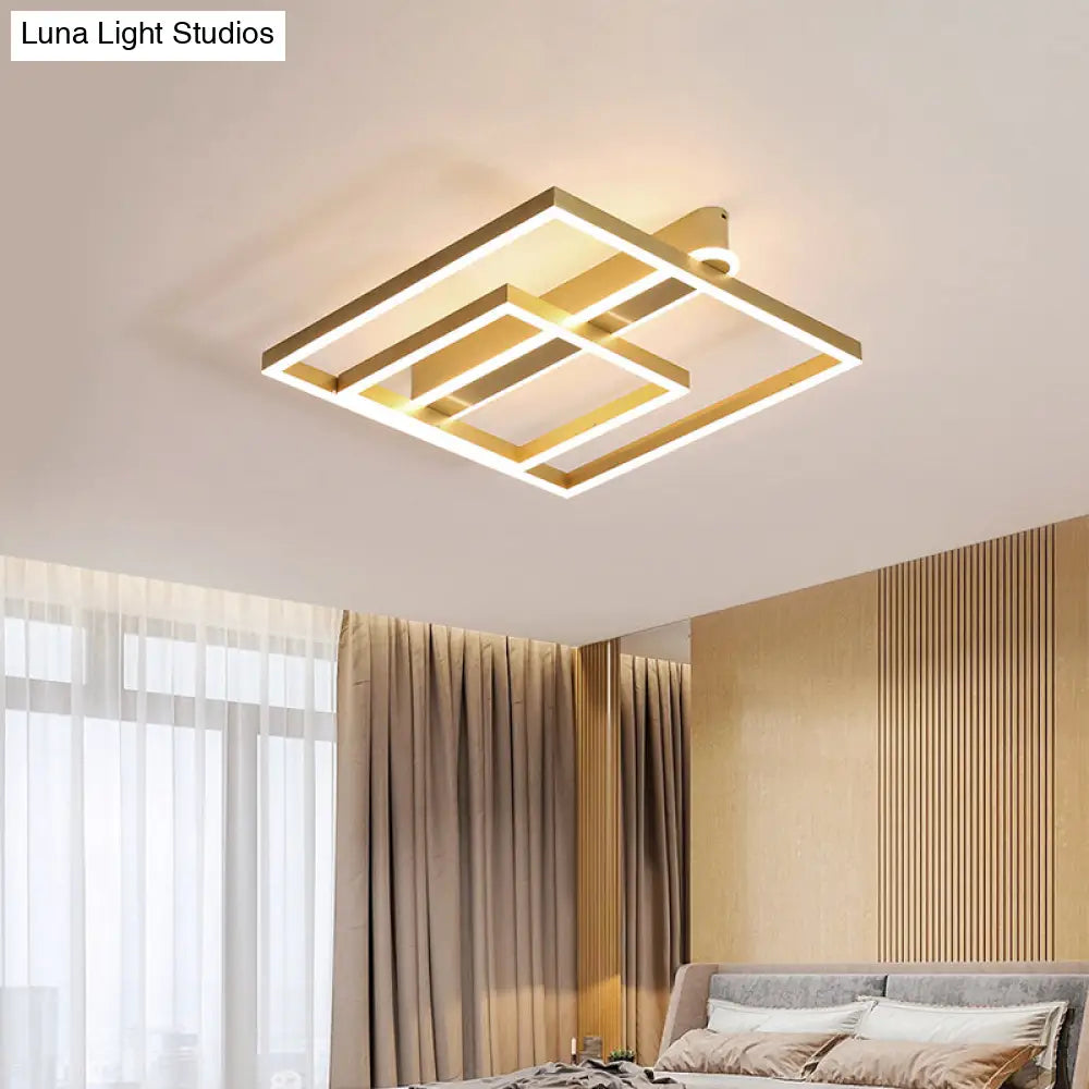 DecorBites™ DecorBites™ Square Acrylic LED Flushmount Light in Gold/Coffee Finish for Bedroom Ceiling