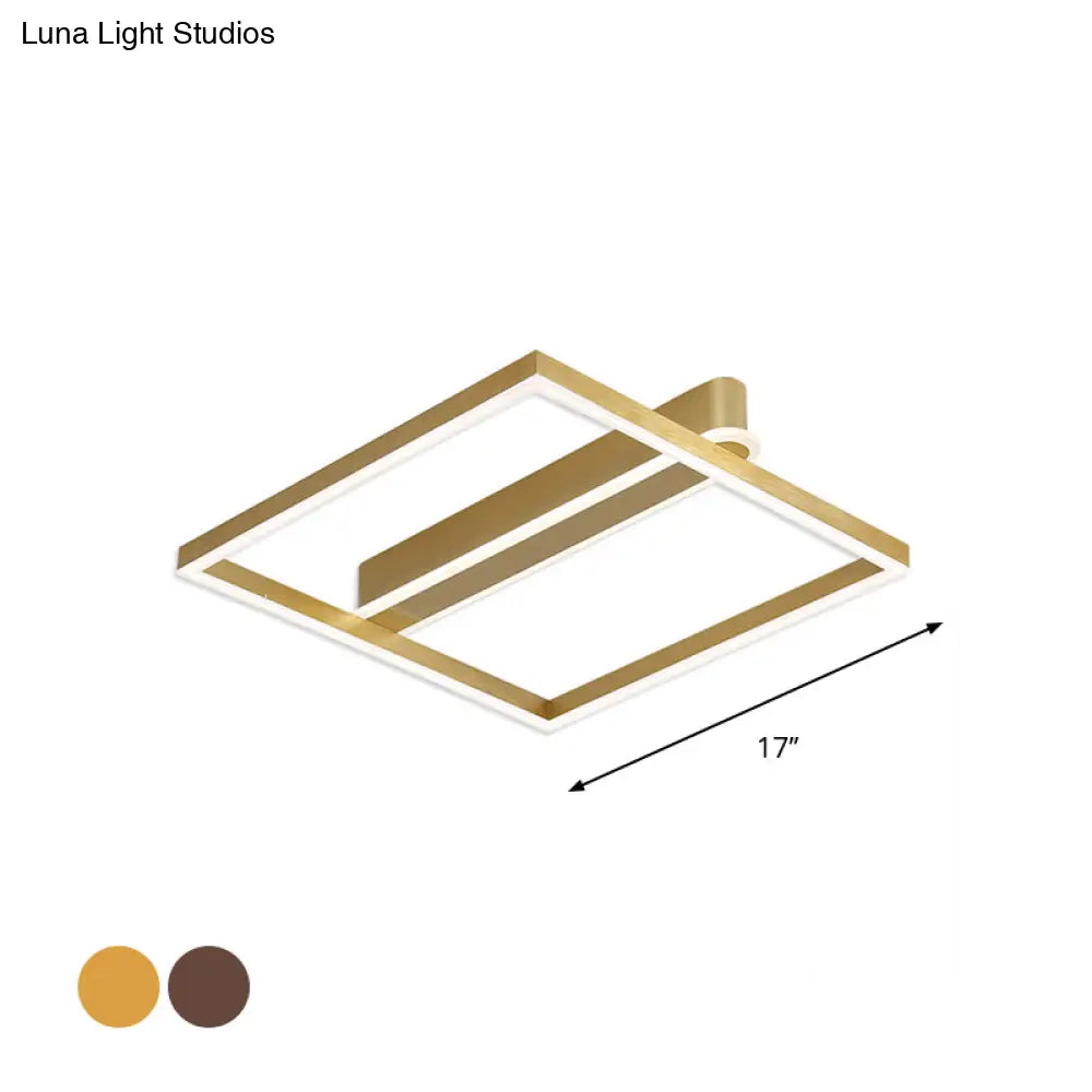 DecorBites™ DecorBites™ Square Acrylic LED Flushmount Light in Gold/Coffee Finish for Bedroom Ceiling
