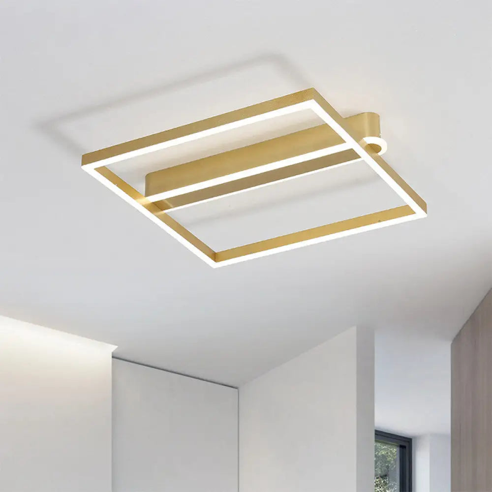 DecorBites™ DecorBites™ Square Acrylic LED Flushmount Light in Gold/Coffee Finish for Bedroom Ceiling