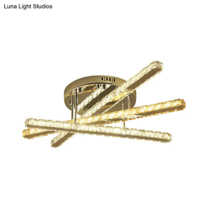 DecorBites™ DecorBites™ Square-Cut Crystals LED Flush Light Fixture - Modern Stainless-Steel Design for Bedchamber