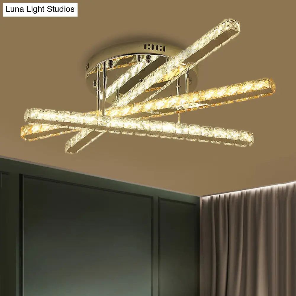 DecorBites™ DecorBites™ Square-Cut Crystals LED Flush Light Fixture - Modern Stainless-Steel Design for Bedchamber