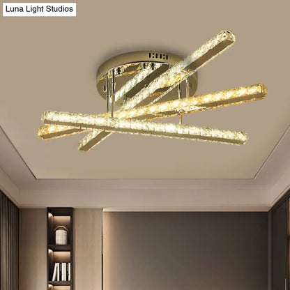 DecorBites™ DecorBites™ Square-Cut Crystals LED Flush Light Fixture - Modern Stainless-Steel Design for Bedchamber