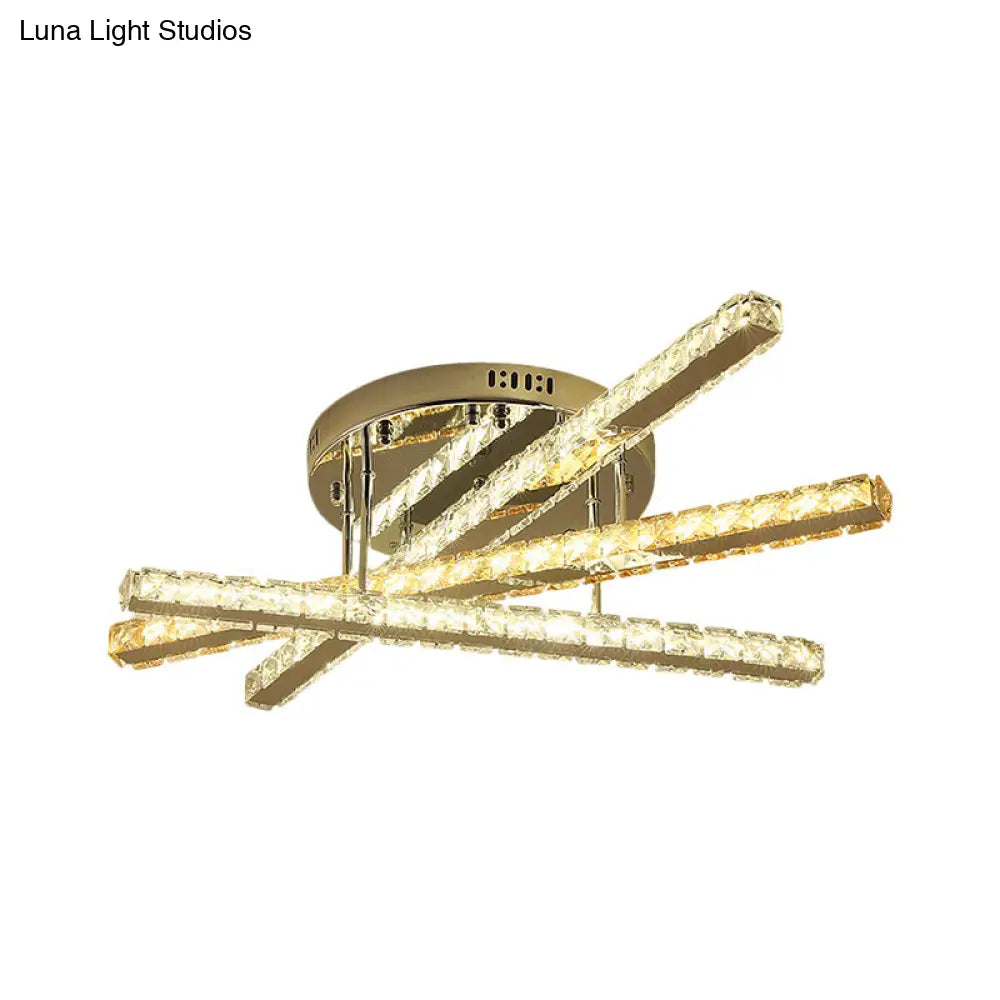 DecorBites™ DecorBites™ Square-Cut Crystals LED Flush Light Fixture - Modern Stainless-Steel Design for Bedchamber