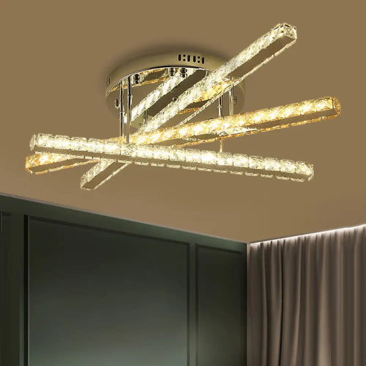 DecorBites™ DecorBites™ Square-Cut Crystals LED Flush Light Fixture - Modern Stainless-Steel Design for Bedchamber