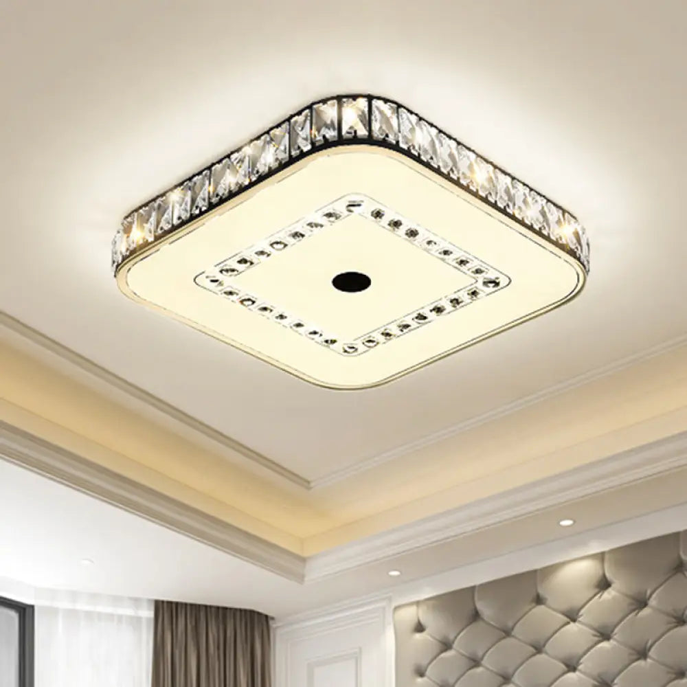 DecorBites™ DecorBites™ Square Flush Ceiling Light - Modern Rectangle-Cut Crystal LED - Black Fixture for Living Room