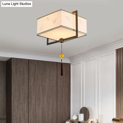 DecorBites™ DecorBites™ Square Flush Ceiling Light with 5 Fabric Lights – Traditional White Fixture for Bedroom