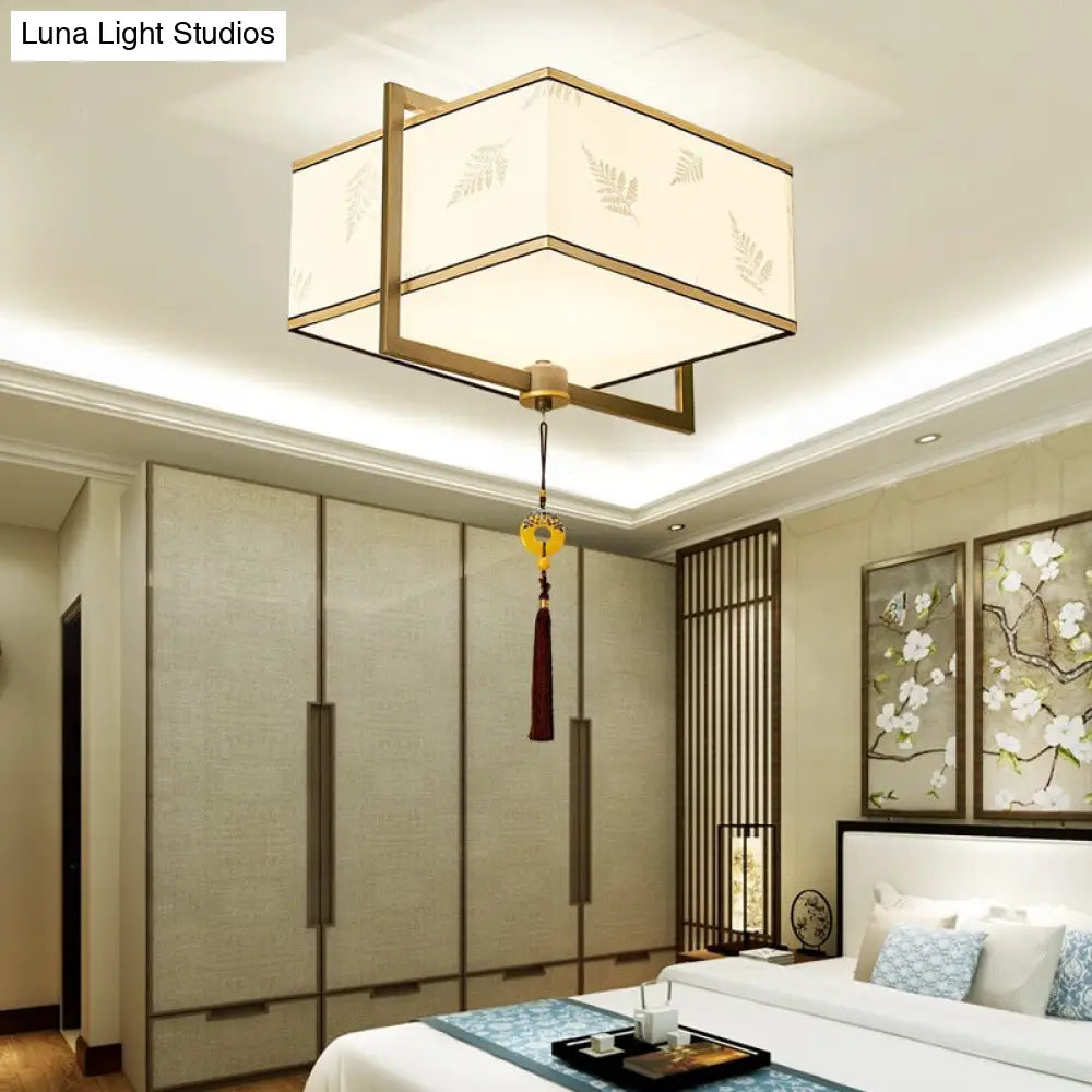 DecorBites™ DecorBites™ Square Flush Ceiling Light with 5 Fabric Lights – Traditional White Fixture for Bedroom
