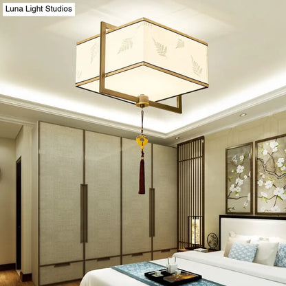 DecorBites™ DecorBites™ Square Flush Ceiling Light with 5 Fabric Lights – Traditional White Fixture for Bedroom