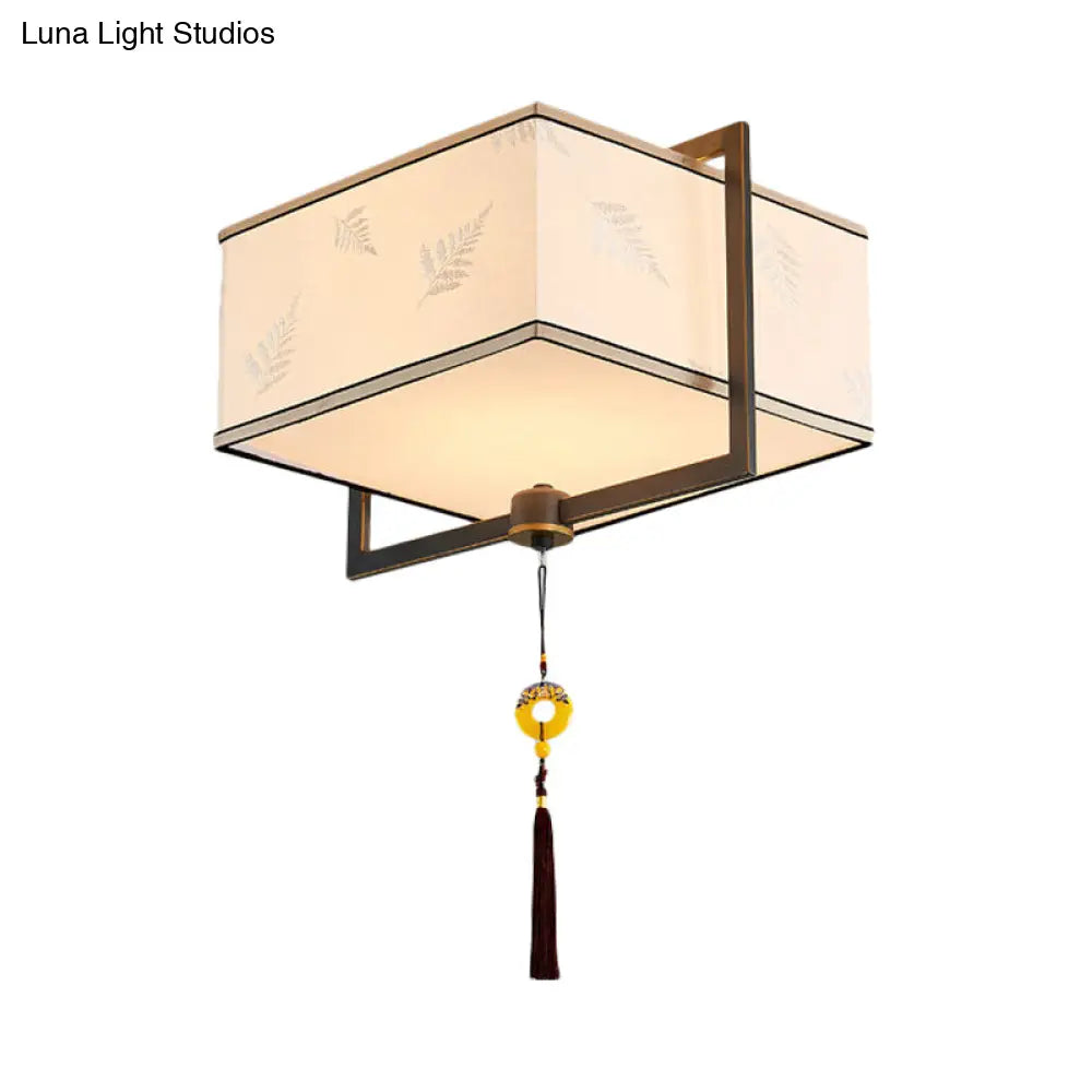 DecorBites™ DecorBites™ Square Flush Ceiling Light with 5 Fabric Lights – Traditional White Fixture for Bedroom