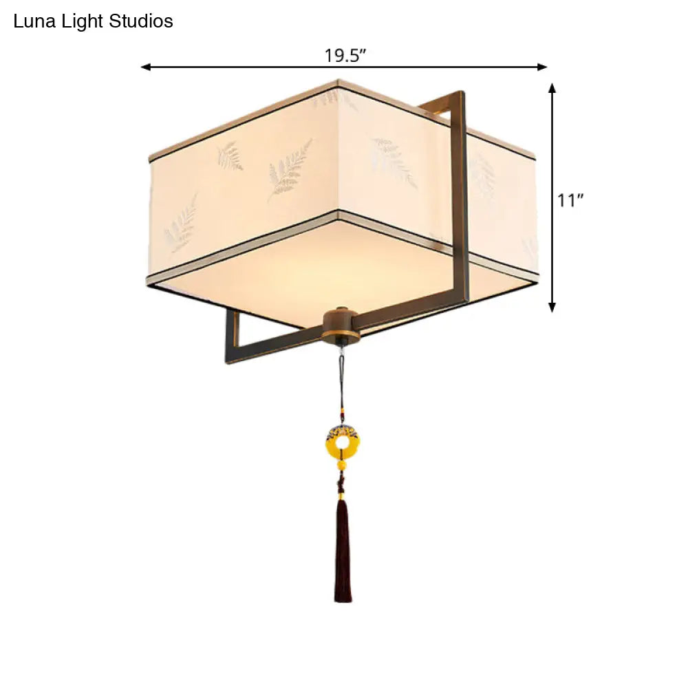DecorBites™ DecorBites™ Square Flush Ceiling Light with 5 Fabric Lights – Traditional White Fixture for Bedroom