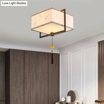 DecorBites™ DecorBites™ Square Flush Ceiling Light with 5 Fabric Lights – Traditional White Fixture for Bedroom