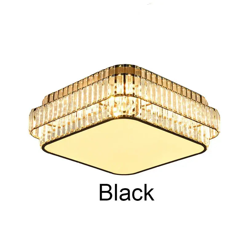 Square gold crystal led ceiling lamp with black frame and golden accents for living room decorbites crystal led ceiling lamp