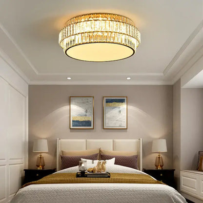 Square gold crystal LED ceiling lamp with a multi-tiered gold-toned crystal chandelier design for living room decorbites crystal led