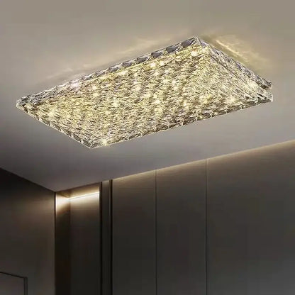 Square gold crystal led ceiling light fixture with textured surface and warm golden illumination for living room ceiling lights