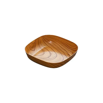 Square imitation wood snack plate with warm natural wood grain finish and rounded edges by decorbites imitation wood