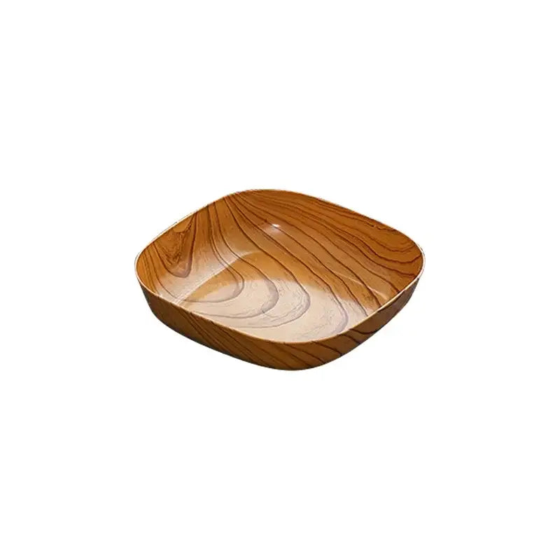 Square imitation wood snack plate with warm natural wood grain finish and rounded edges by decorbites imitation wood