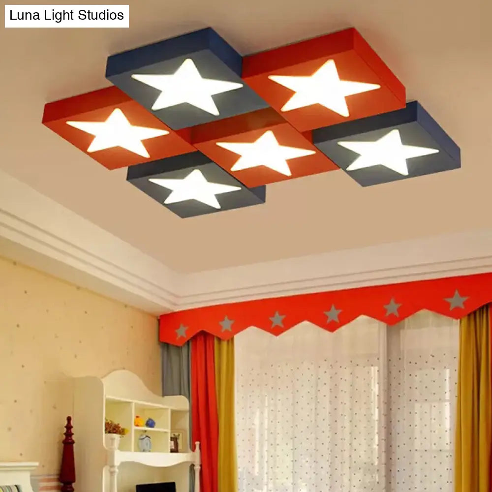DecorBites™ DecorBites™ Square Metal Flush Ceiling Light with Star Design - Modern Lighting for Kid's Bedroom