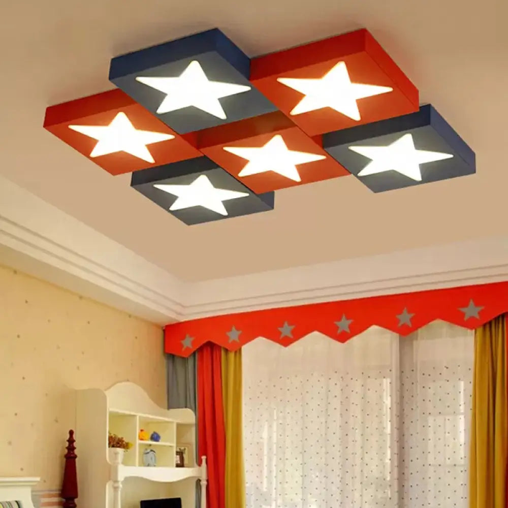 DecorBites™ DecorBites™ Square Metal Flush Ceiling Light with Star Design - Modern Lighting for Kid's Bedroom