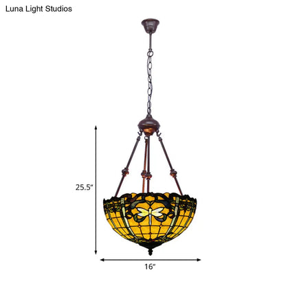 Stained Art Glass Chandelier Light - Petal Design - 2 Lights - Red/Orange/Green - Bedroom Pendant Lighting Fixture