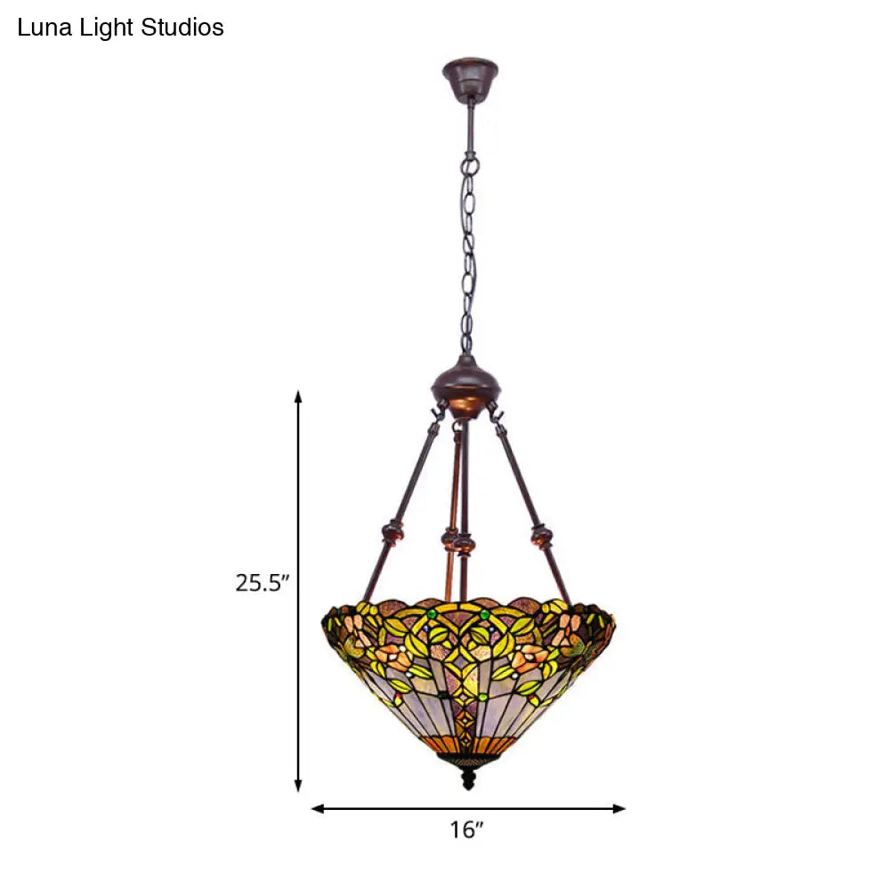 Stained Art Glass Chandelier Light - Petal Design - 2 Lights - Red/Orange/Green - Bedroom Pendant Lighting Fixture