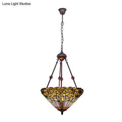 Stained Art Glass Chandelier Light - Petal Design - 2 Lights - Red/Orange/Green - Bedroom Pendant Lighting Fixture