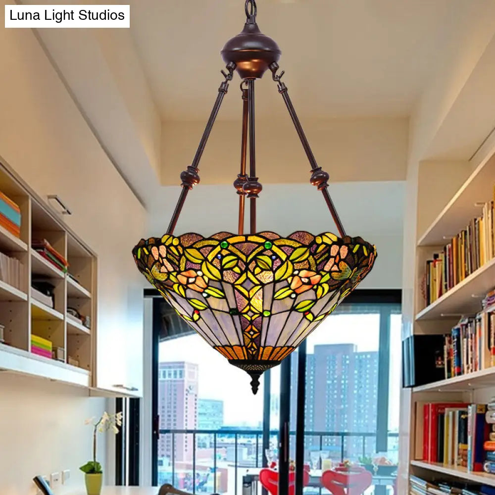 Stained Art Glass Chandelier Light - Petal Design - 2 Lights - Red/Orange/Green - Bedroom Pendant Lighting Fixture