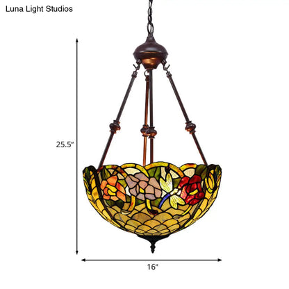 Stained Art Glass Chandelier Light - Petal Design - 2 Lights - Red/Orange/Green - Bedroom Pendant Lighting Fixture