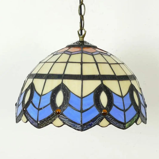 Stained Glass Baroque Dome Pendant Light for Foyer, 1-Light Indoor Lamp