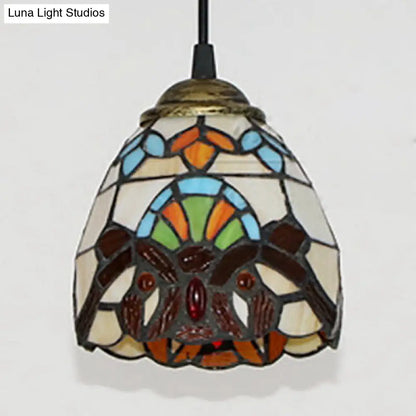 Stained Glass Baroque Pendant Light: Bowl Shade, Multi Color