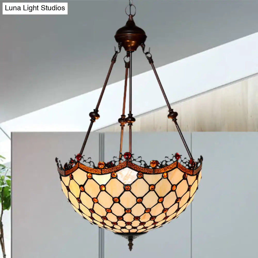 Stained Glass Beaded Chandelier - Baroque Design - White - 2/3 Lights - Suspended Corridor Lighting