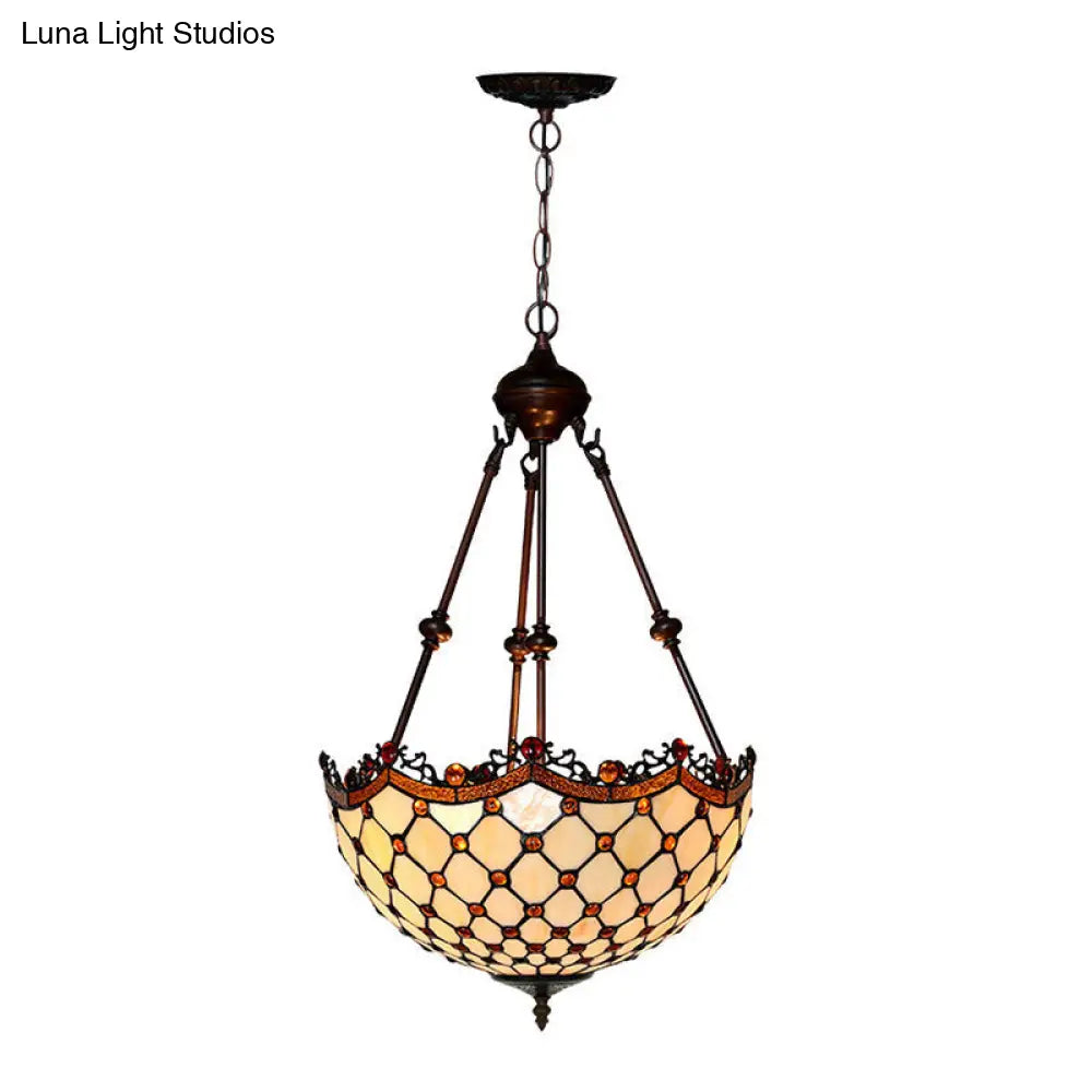 Stained Glass Beaded Chandelier - Baroque Design - White - 2/3 Lights - Suspended Corridor Lighting