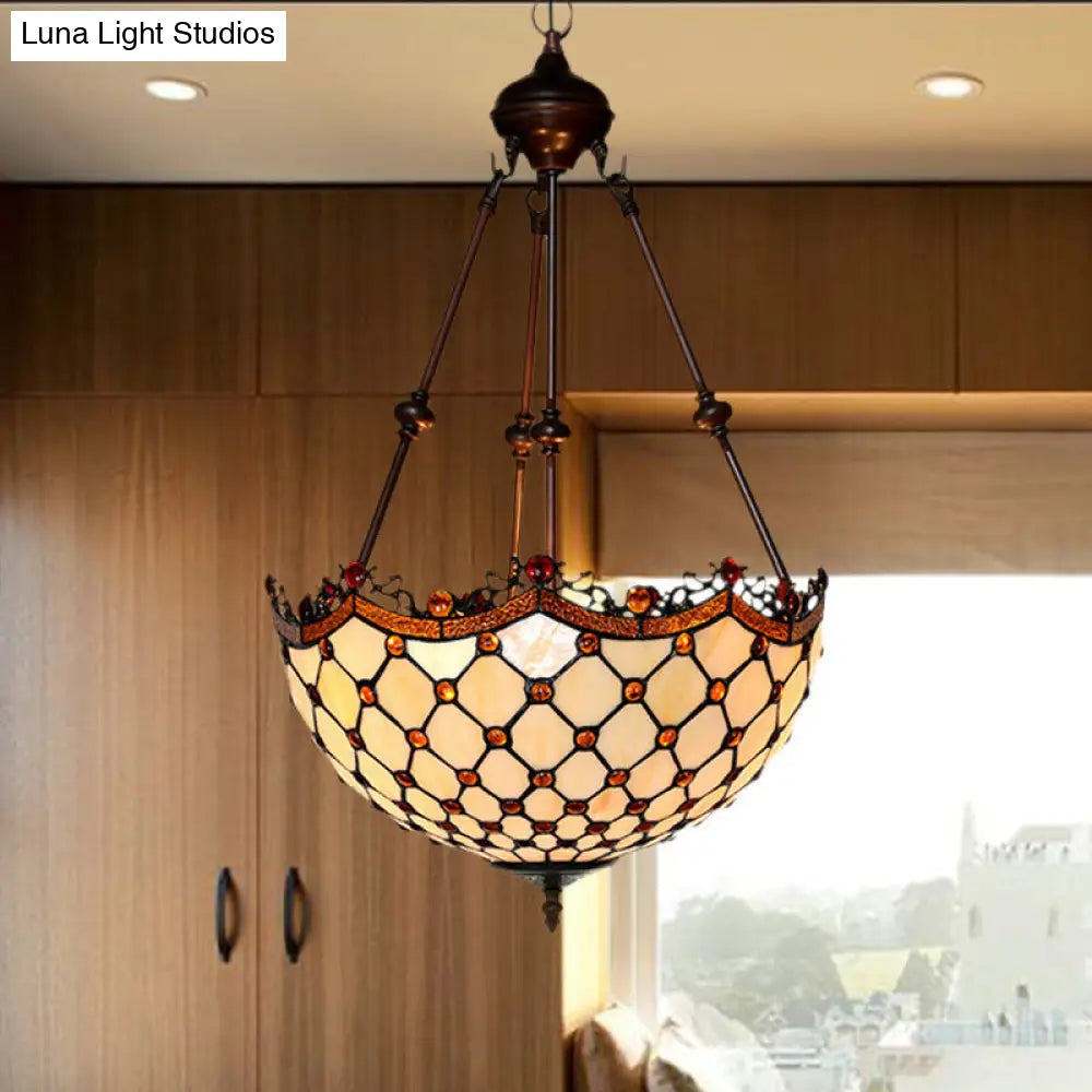 Stained Glass Beaded Chandelier - Baroque Design - White - 2/3 Lights - Suspended Corridor Lighting
