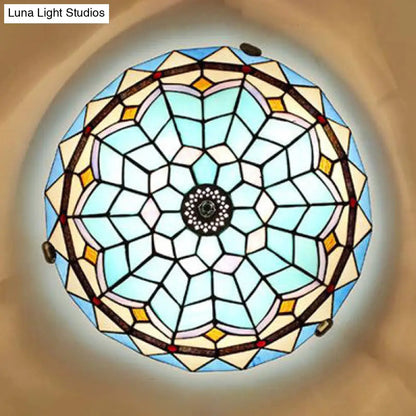 DecorBites™ DecorBites™ Stained Glass Bowl Flush Mount Ceiling Light - Lodge Style - 1/2/4 Light - Blue/Light Blue - 12"/16"/19.5" Width