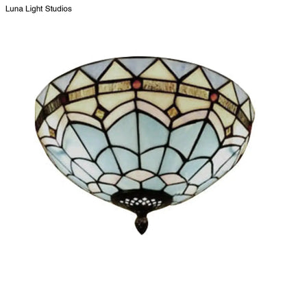 DecorBites™ DecorBites™ Stained Glass Bowl Flush Mount Ceiling Light - Lodge Style - 1/2/4 Light - Blue/Light Blue - 12"/16"/19.5" Width